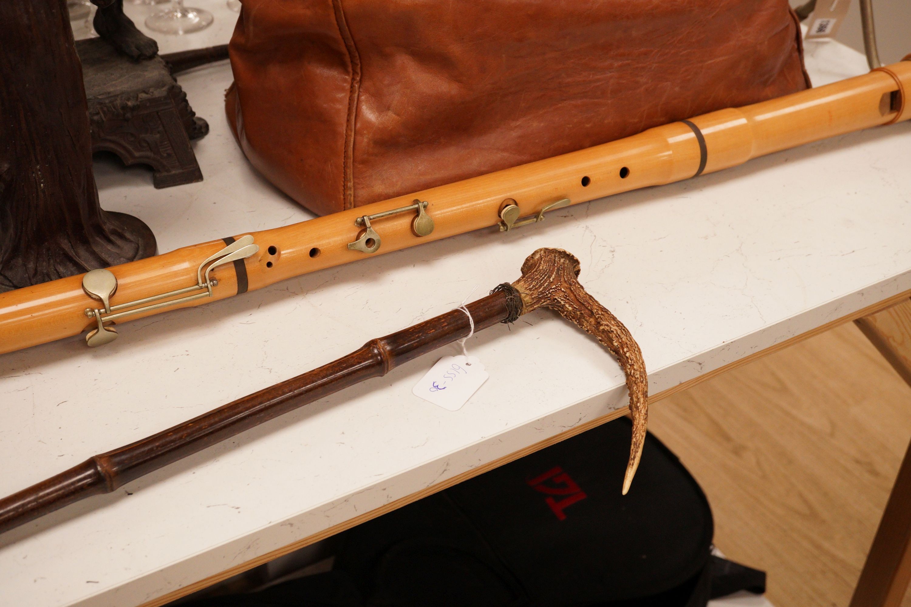 An antler handled walking stick, 90cm total